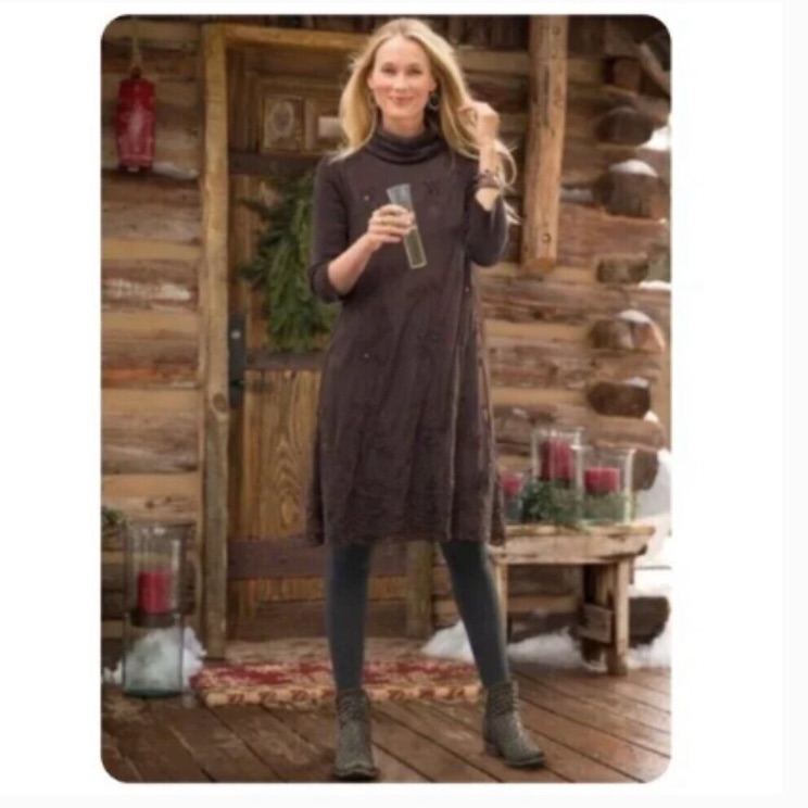 Sundance Eventide Angora Cowl Neck Sweater Dress W/ Embellished Sequins Beads